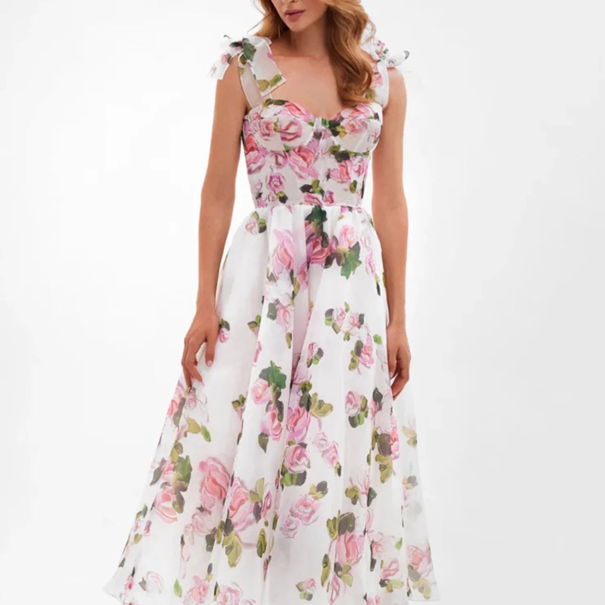 플로럴 프린트 백리스 드레스 여성용 2025 여름 스파게티 스트랩 파티 러플 A라인 드레스 패션 여성 비치 보헤미안 가운