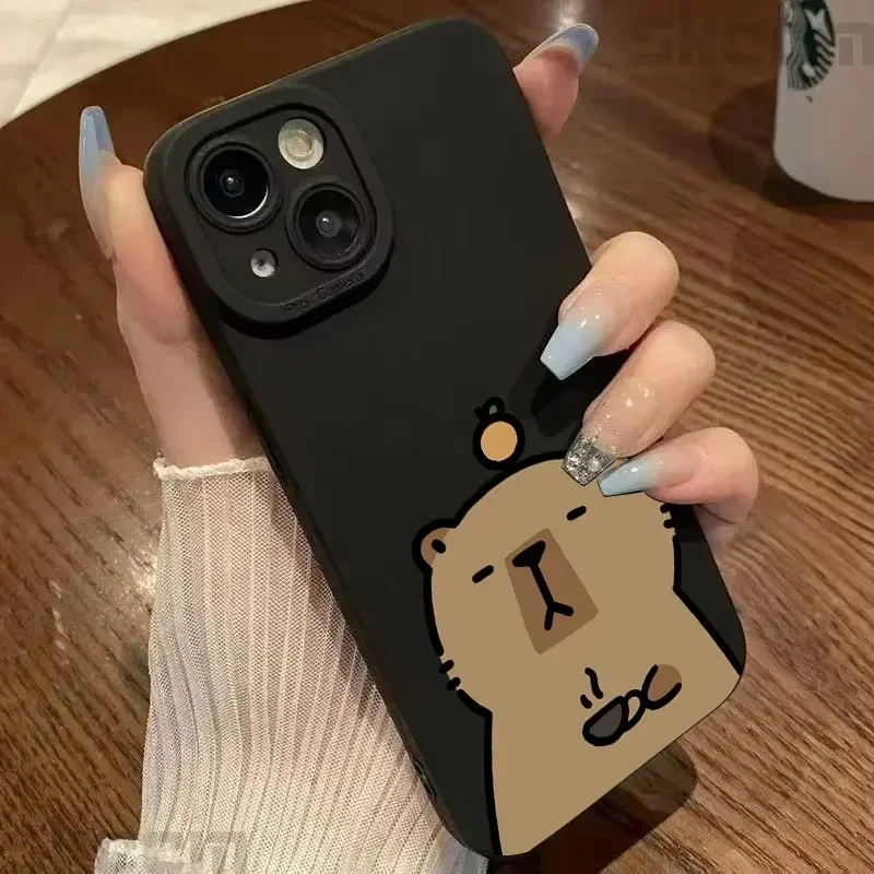 Cartoon Cute Capybara Matte Phone Case For iPhone 16 15 14 11 Pro Max 12 13 Mini XS XR X 8 7 Plus Shockproof Bumper Back Cover