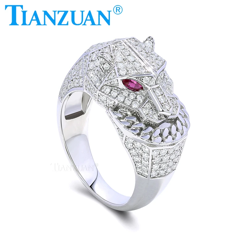 

Punk Personality Men's Tiger Rings Lab Grown Ruby Moissanite Rings Exquisite Animal Jewelry Fashion Gift New Style