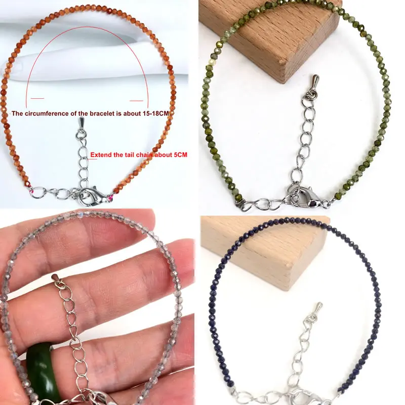 

2mm Natural Stone Beaded Bracelet Necklace Handmade Mini Garnet Terahertz Energy Healing Female Necklace for Women Jewelry Gift