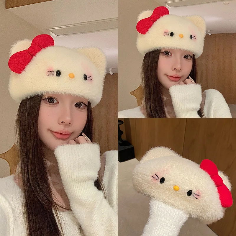 

New Hello Kitty Winter Hat Beret Sanrio Anime Y2K Plush Warm Lady Cap Autumn Winter Keep Warm The Spice Girls Hat Cute Soft Gift