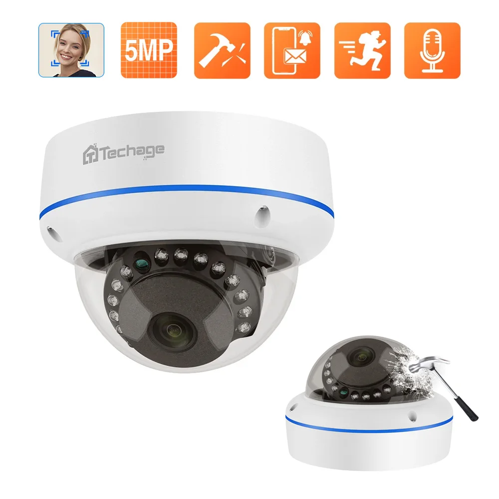 Techage HD 5MP 4MP 1PCS H.265 Surveillance IP POE Camera Microphone Dome Indoor Motion Detect Security Home Camera Email Push