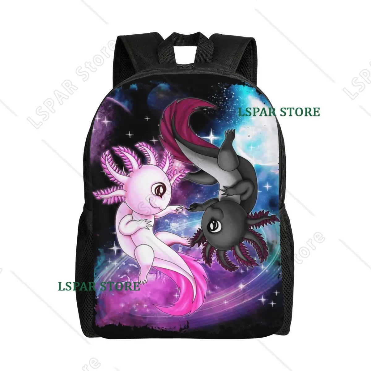 Custom Cute Axolotl Yin Yang Plush Pets Floating Space Backpacks for Men Women Waterproof College School Bag Printing Bookbag