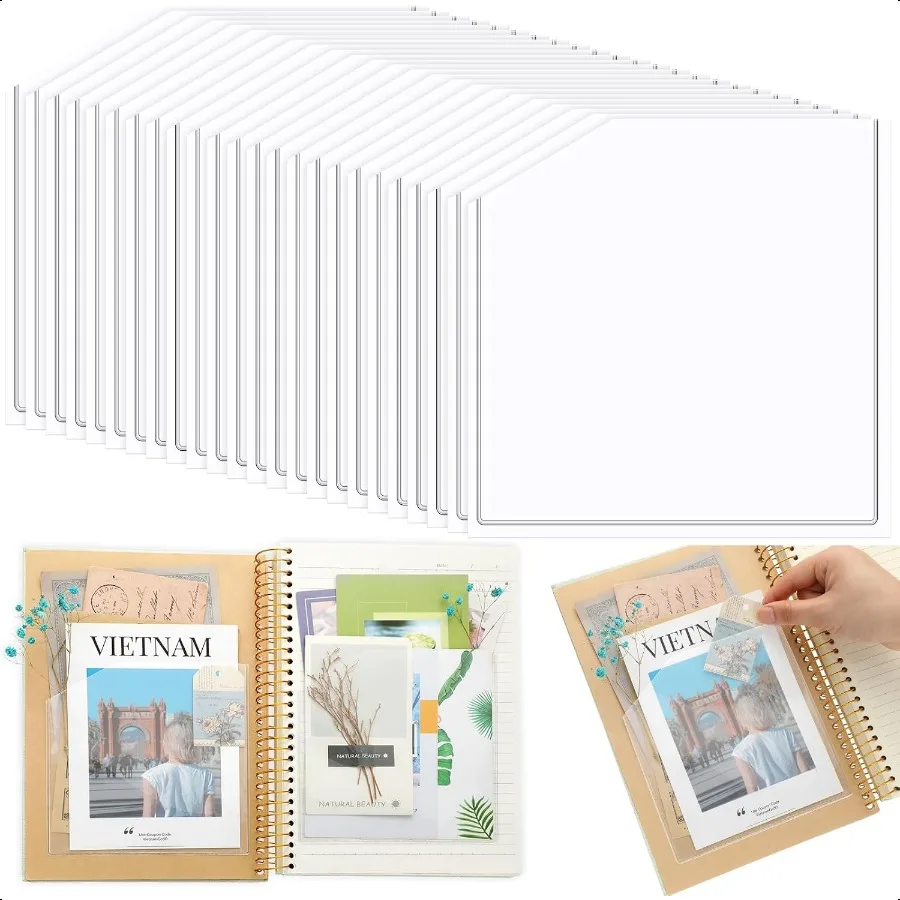 Клейкие прозрачные угловые карманы 6 x 6-дюймовые липкие карманные рукава Самоклеящиеся карманы Дополнительное место для хранения вещей для ноутбуков Fol