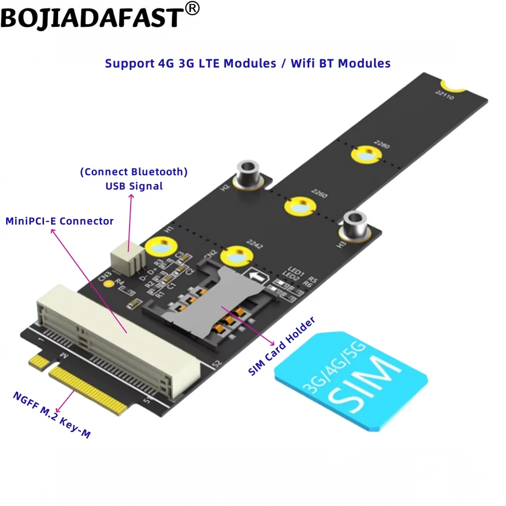M.2 NGFF Key-M to Mini PCIe PCI-E MPCIe Wireless Adapter 1 SIM Card Slot  For 3G 4G LTE GSM Wifi BT Module Modem