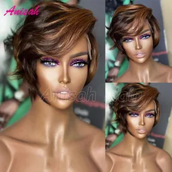 Braizilian Remy Hair Pixie Cut Wigs Human Hair 13x4 Lace Front Wig Short Bob Highlight Transparent Lace Frontal Wigs