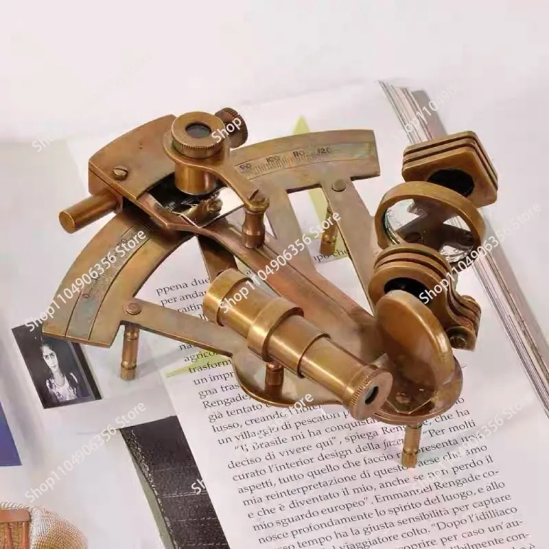 Nautical Themed Brass Sextant Decor Ornament, Vintage European Classical Craft, Photography Display Prop