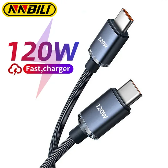 NNBILI 120W 7A Kabel typu C do typu C do telefonu komórkowego Iphone 15 Xiaomi Oneplus Kabel USB typu C do szybkiego ładowania danych