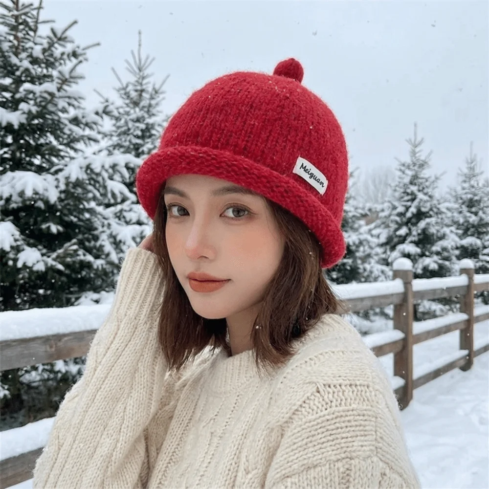 Sweet Solid Color Knitted Beanies Cap Keep Warm Rolled Edge Painter Hat Multifunction Hip Hop Pacifier Cap Winter