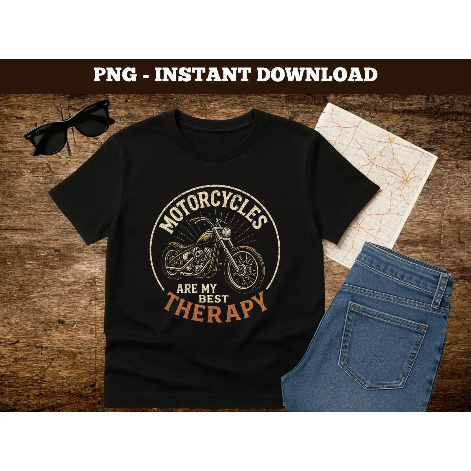 Motorcycle Therapy PNG Funny Biker Quote Sublimation Design Instant Download vintage Washed Slightly streetwear