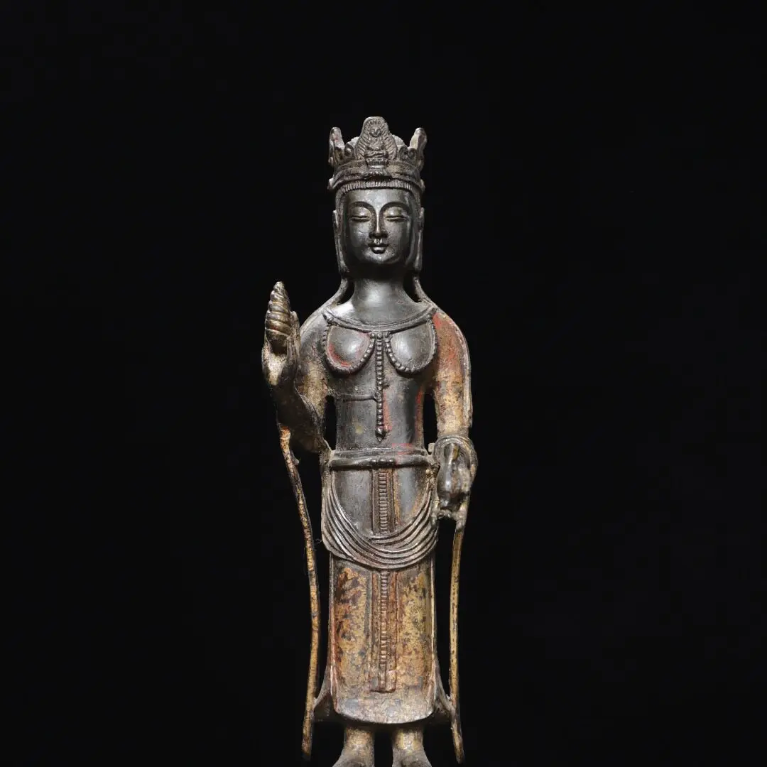 South Sea Guanyin Brass Gold Plated Antique Copper Figurine Home Temple Desk Decor Feng Shui Blessing