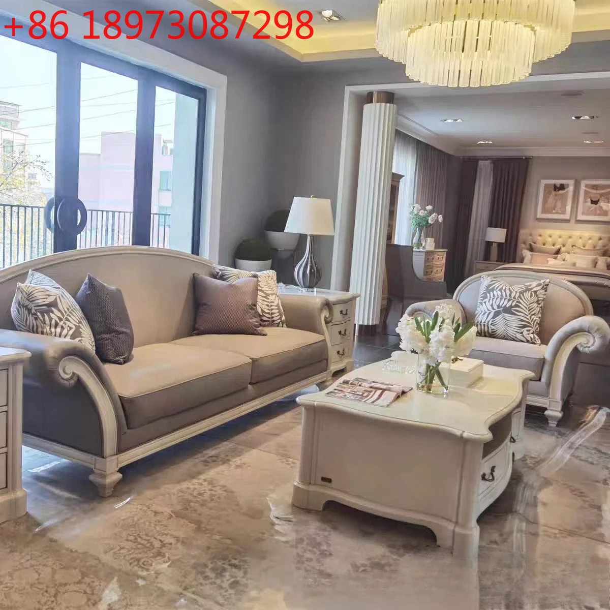 

Solid wood leather art sofa French living room single sofa simple