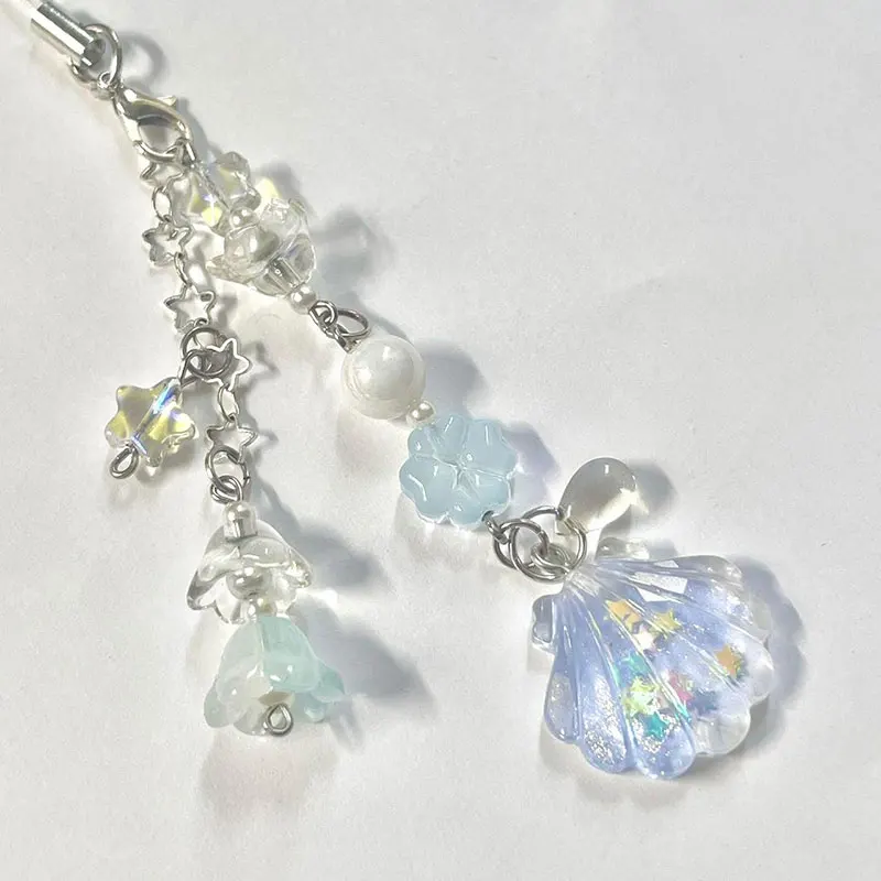 Cadena de teléfono con cuentas de concha, preciosa estrella, lirio del valle, coqueta, llavero colgante, accesorios de joyería