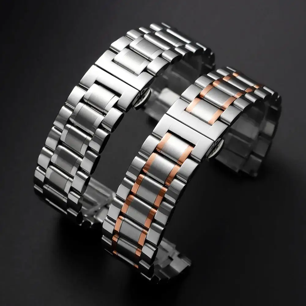 Edelstahl-Uhrenarmband mit gebogenem Ende, 12/13/14/15/16/17/18/19/20/21/22/23/24 mm, Schmetterlingsverschluss, massives Metall-Universalarmband – Detail 2