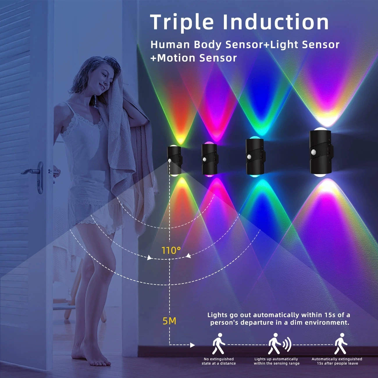 ضوء ليلي ذكي بمستشعر حركة بشري RGB، مصباح حائط مغناطيسي قابل لإعادة الشحن عبر USB ملون متدرج لغرفة النوم والممر #4