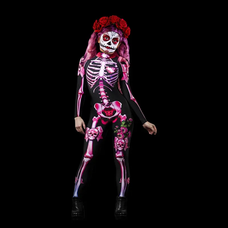 2026 Mädchen Jungen Gothic Geisterbraut Cosplay-Set Skelett-Rosen-Print Bodysuit für Kinder Halloween Karneval Kostüm-Party – Detail 12