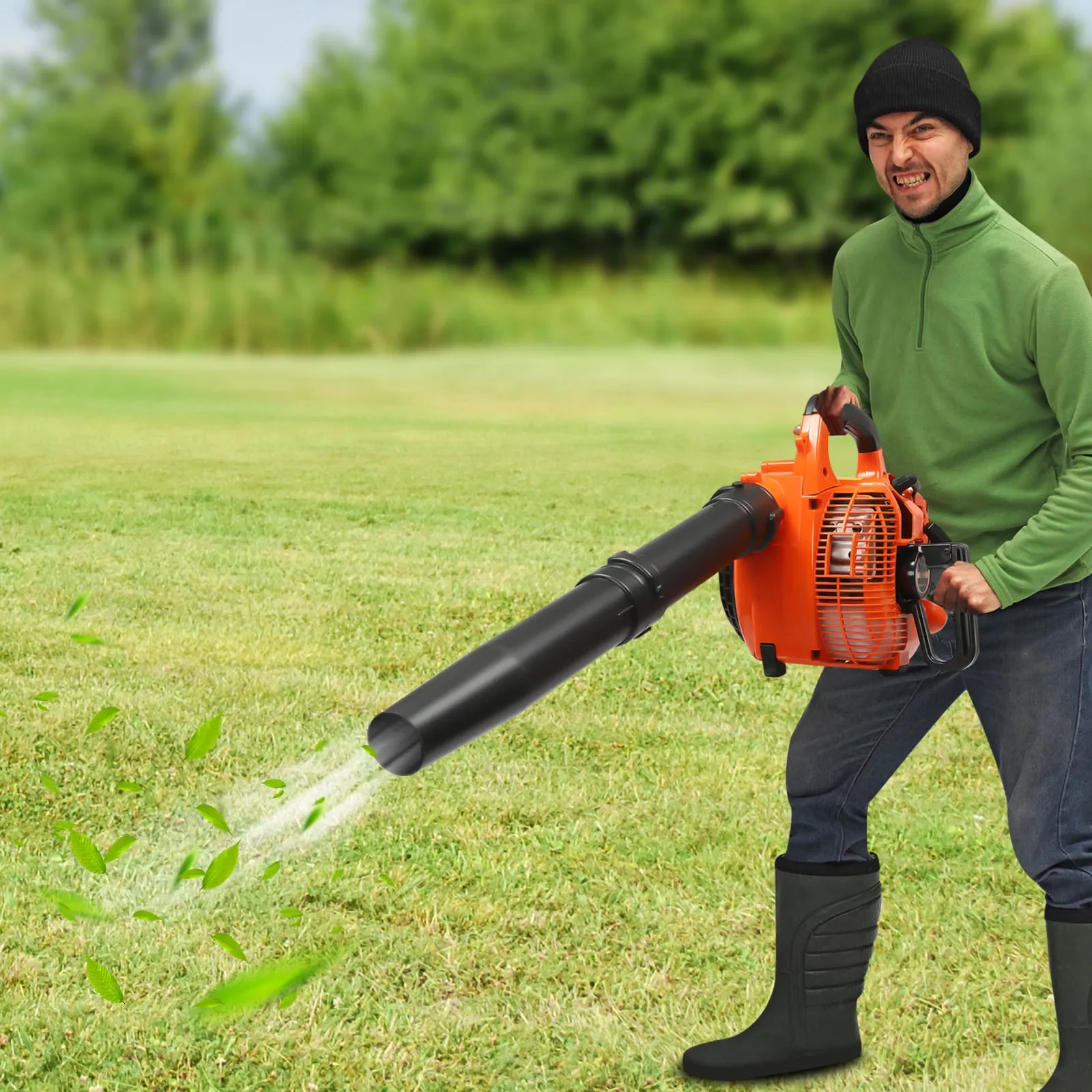 مكنسة كنس تعمل بالغاز، منفاخ بنزين محمول لتنظيف الفناء وموقع البناء، طاقة عالية 7000 دورة في الدقيقة،