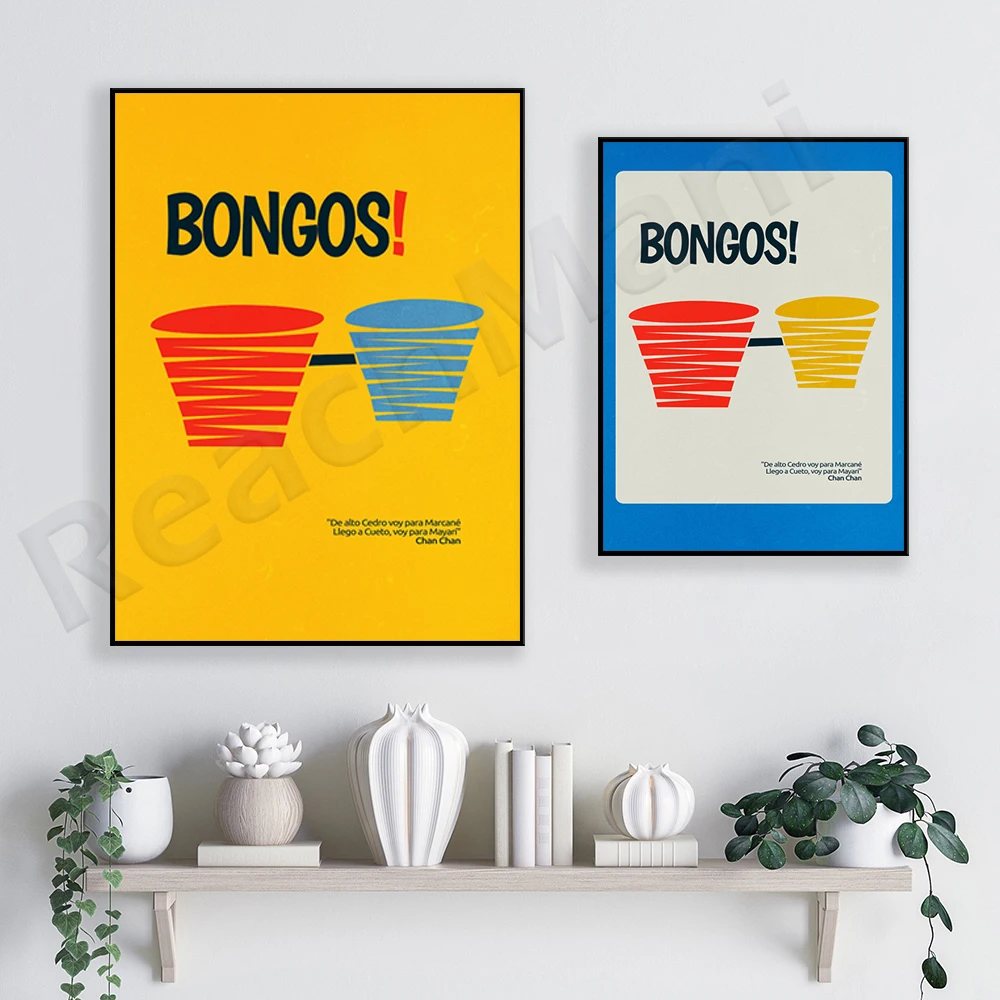 Bongos, Cuba Poster, jazz gifts, mid century modern, jazz musicians, minimalist gallery wall, music quotation