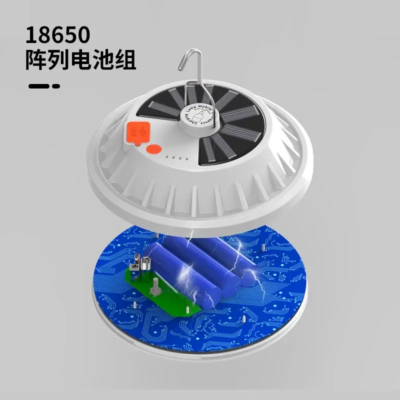 LED Flying Saucer Light Outdoor Camping Night Market Stall Light Solar Rechargeable Home Remote Control Emergency Light