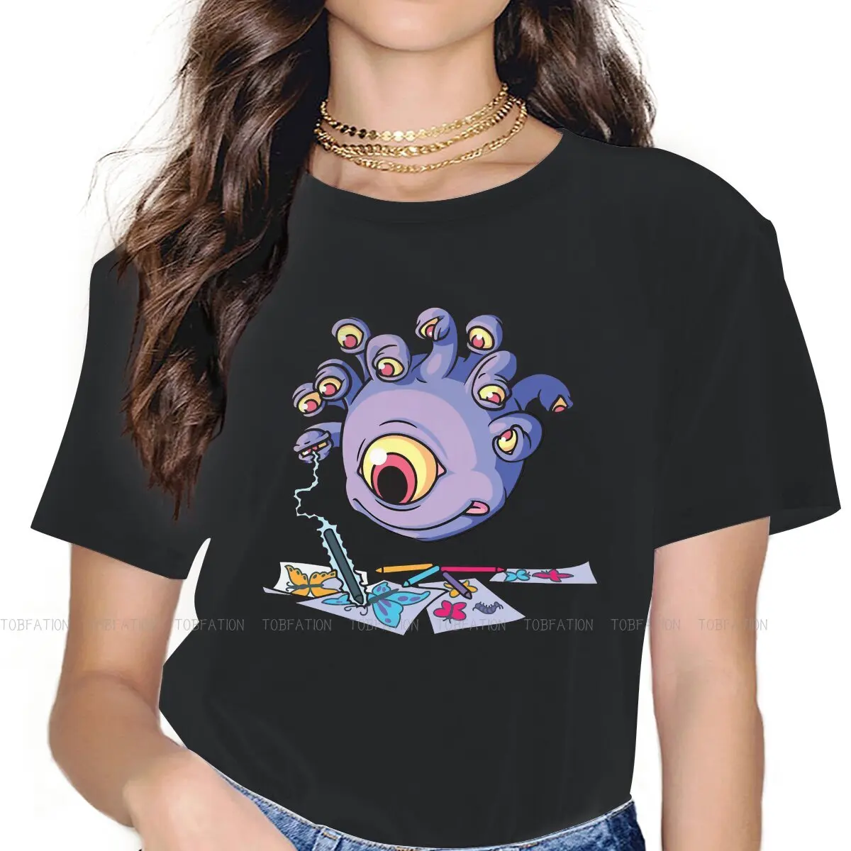 Beauty Is in the Eyes of the Monster Women Clothes DnD Korean StyleT-shirt Harajuku Vintage Female Blusas