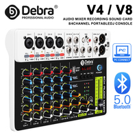 Debra V8 8-Channel Audio Mixer DJ Console with Bluetooth 5.0 48V Phantom Power Delayed Replay Effects for Karaoke, PC Recording