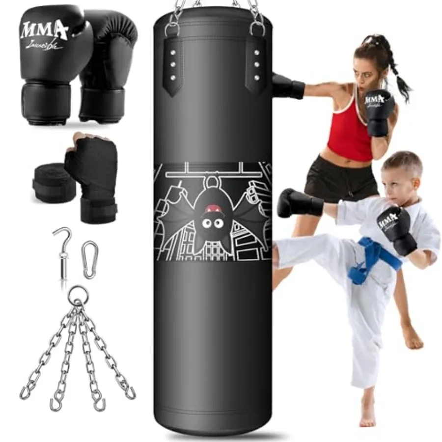

Punching Bag for,2.7FT Hanging Boxing Bag with Boxing Gloves, Boxing Set Kickboxing Bag for Youth Boxing Karate Muay Thai Kick