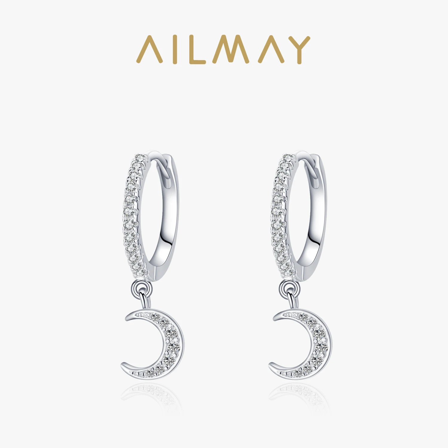 Ailmay Genuine 925 Sterling Silver Moom Drop Earrings Sparkling Clear CZ Elegant Luxury For Women Wedding Engagement Jewelry