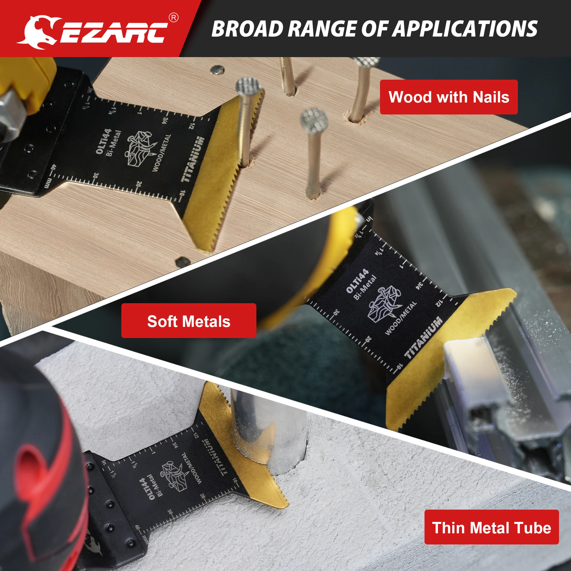 EZARC 6Pcs Titanium Oscillating Multitool Blades, Universal Oscillating Multitool Saw Blades for Cutting Metal Wood Nails Screws