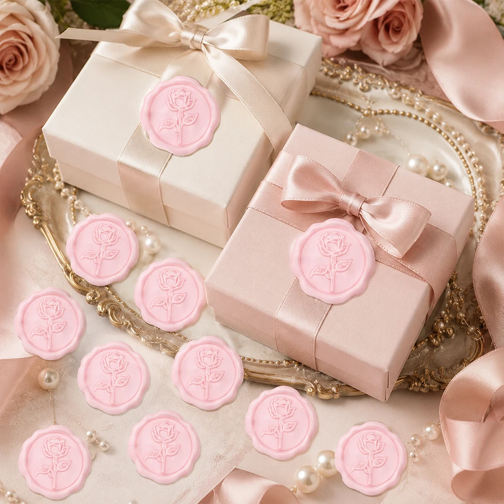 Wax Seal Sticker-3D Vintage Rose Floral Wedding Invitation Envelope Seal Stickers,20Pcs Self- Adhesive Pearl Pink Flower Sticker