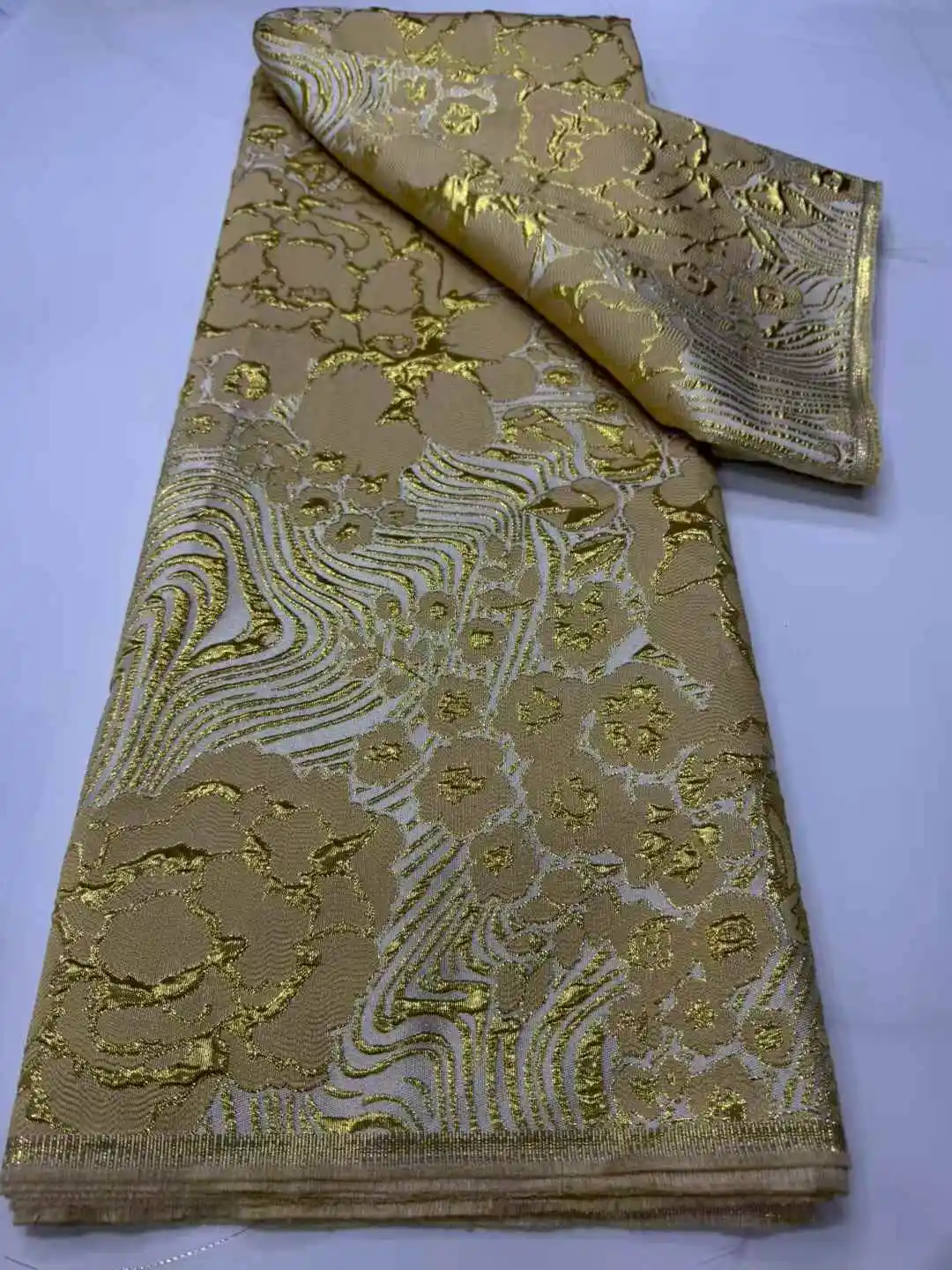 Newest African Brocade Lace Fabric Nigerian Gild Jacquard Lace Fabric Luxury Sew for Women Wedding Party Dresses,5Yards