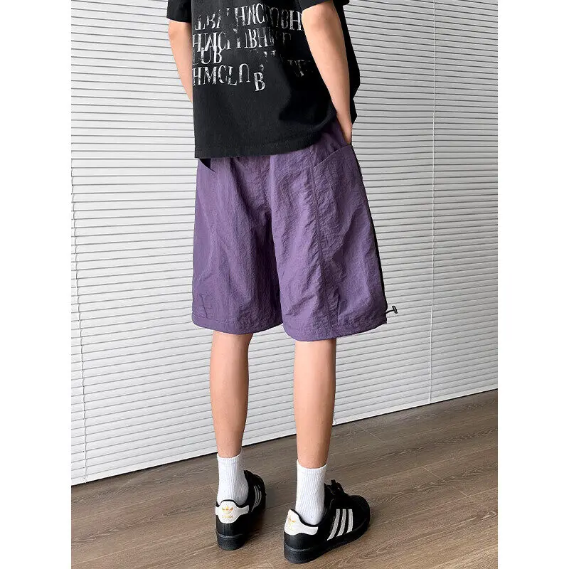 Celana Pendek Kargo Cepat Kering Pria dengan Pinggang Elastis & Tali Serut Longgar Warna Solid Saku Besar Pakaian Kerja Celana Pendek Kasual M-5XL