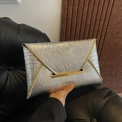 Fashion Crocodile Pattern Envelope Clutch Women's Handbags For Gifts, Designer Casual Ladies Purses Phone Pocket