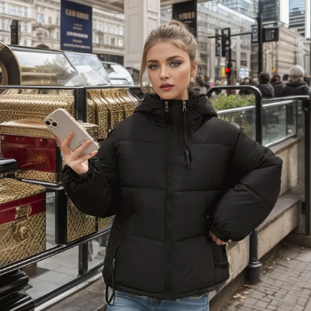 2025 Giacca imbottita da donna Inverno Nuovo con cappuccio Addensare Giacca di cotone caldo Donna Colore puro Cerniera Parka Cappotti Abbigliamento donna