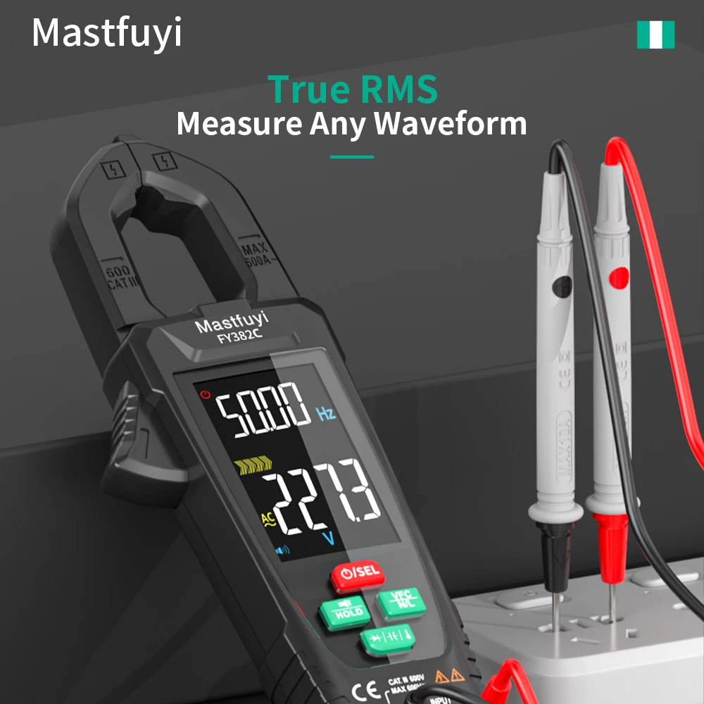 MASTFUYI 트루 RMS 클램프 멀티미터 AC DC 전류 전압 테스터 NCV 감지 기능 내장 충전식 배터리 HD 컬러 디스플레이