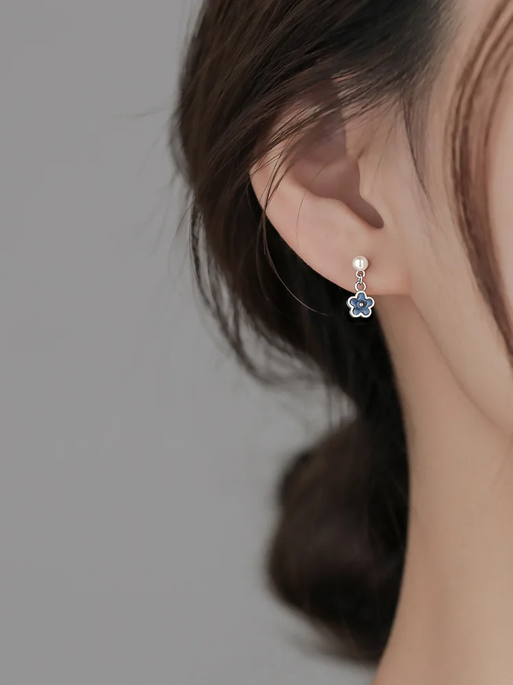 925 Silver Flower Stud Earrings Women Style Cute Sweet Jewelry Accessories Simple Fashion Jewelry Accessories