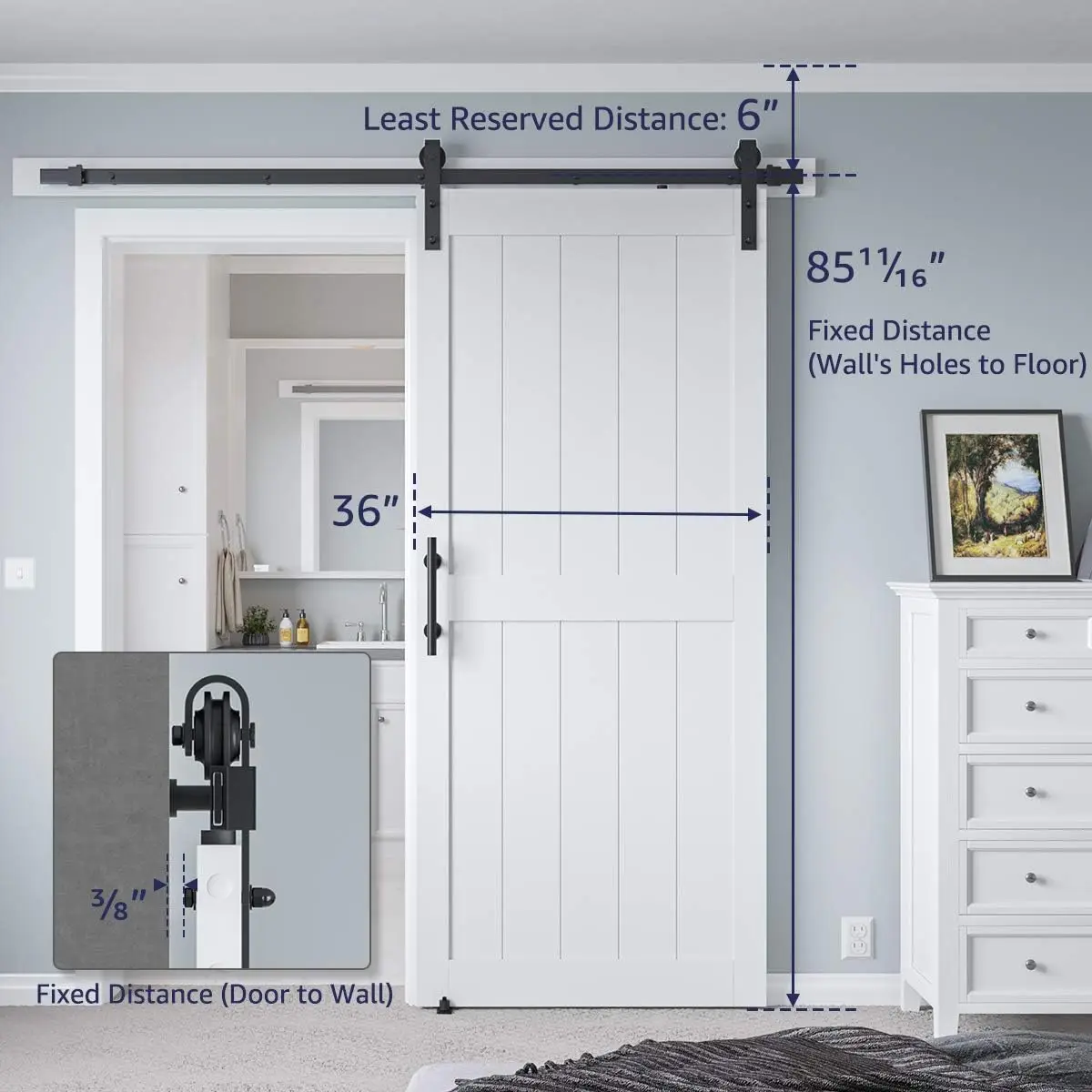 Door with 6.6ft Barn Door Hardware Kit & Handle, Pre-Drilled Holes Easy Assembly