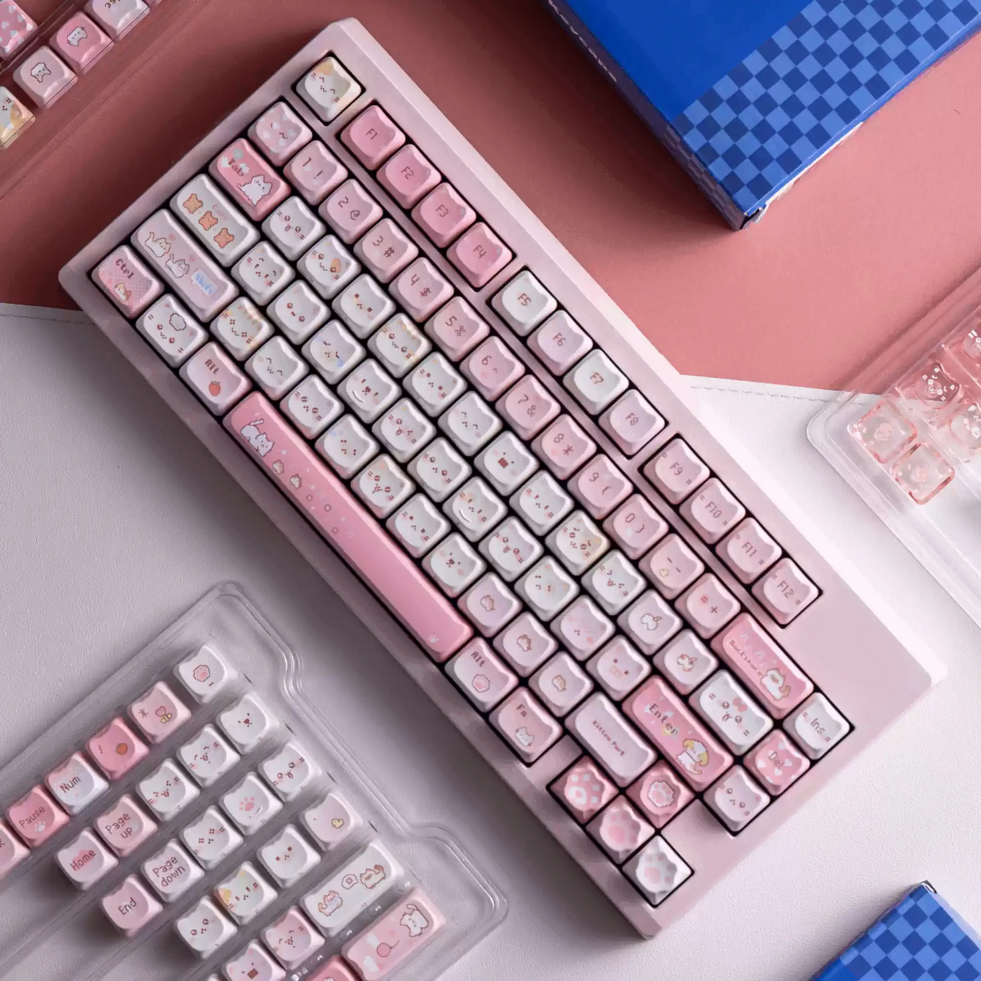 Chosfox&Soulcat 141+26 Key Pixel Meow Keycaps PBT+PC Transparent Keycap Cherry Height Customiz Mechanical Keyboard Keycaps
