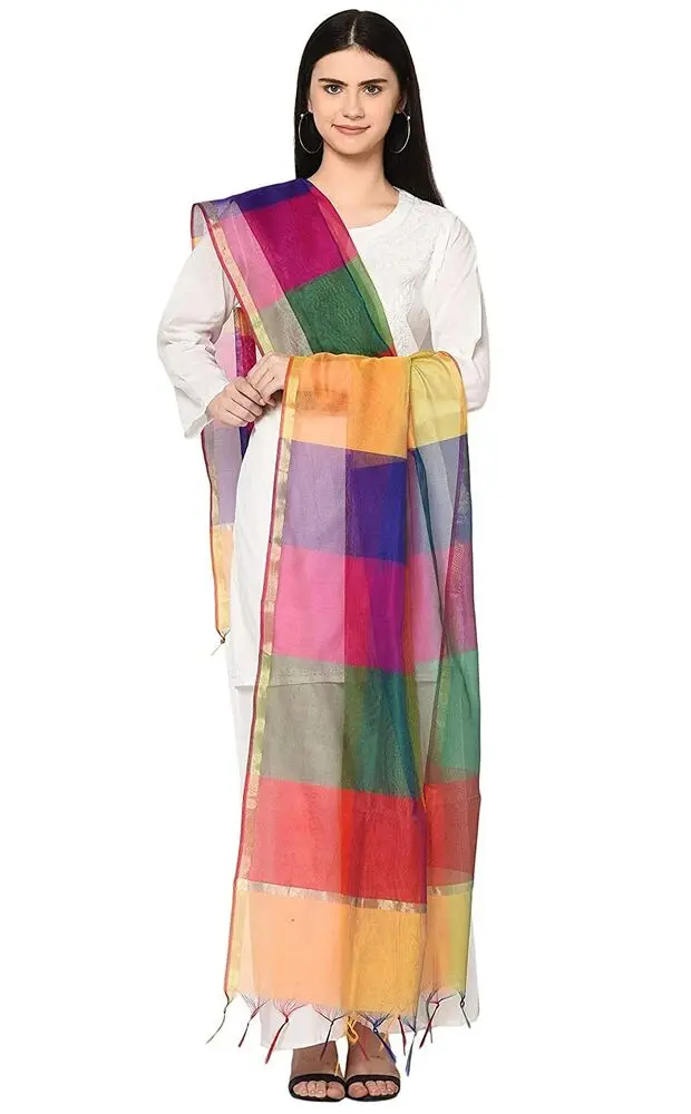 Women's Cotton Silk Multicolor Dupatta Sarees for Women