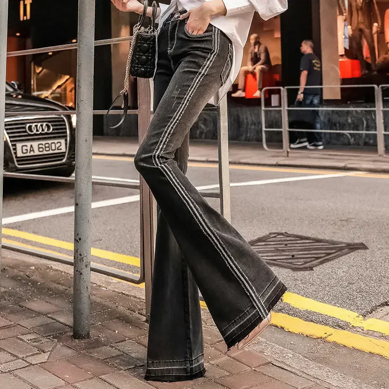 

Woman Jeans Pants Horn Style In Black Autumn Winter Clothes High Waist Mopping Women's Pants Pantalones Vaqueros Mujer