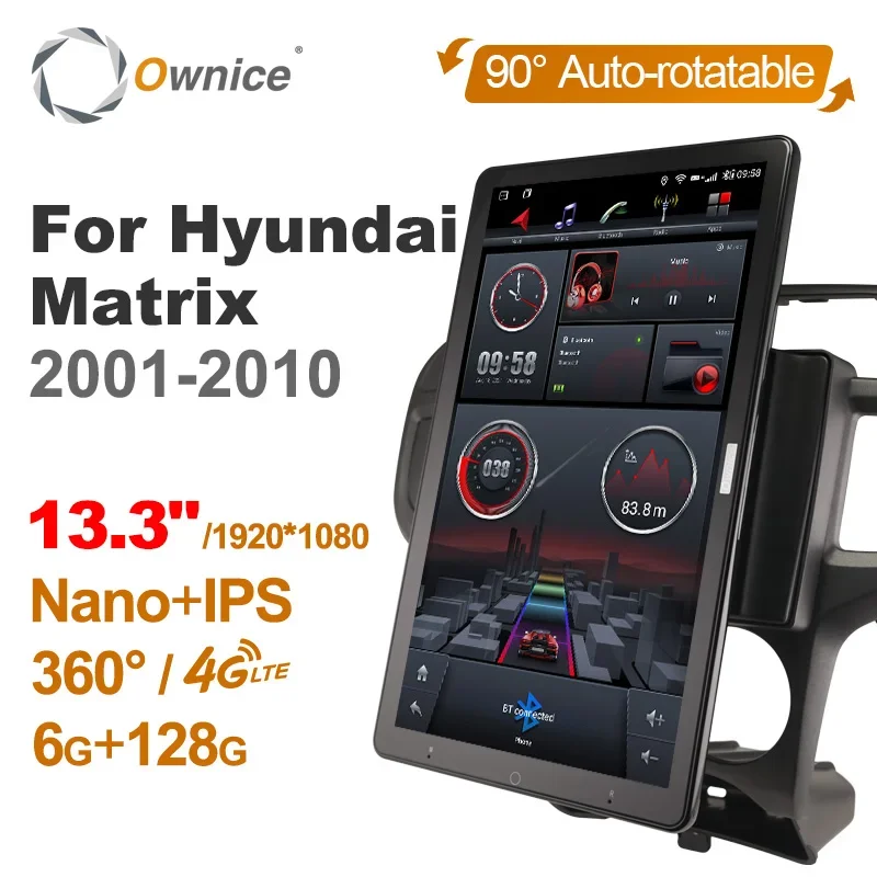 Obrotowy 13.3\'\' IPS DSP Android 10.0 Car Multimedia dla Hyundai Matrix 2001-2010 Auto Radio Audio 4G 360 Optical