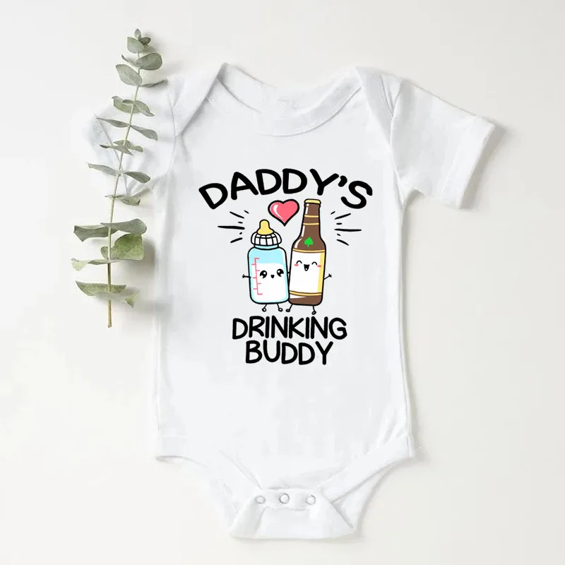 Lindo Body de Bebé con Estampado de Papá Bebedor, Body de Algodón de Manga Corta para Recién Nacidos, Niños y Niñas