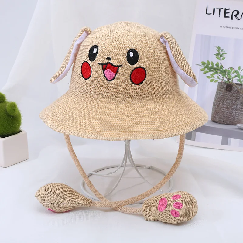 Pokemon Moving Ears Kawaii Pikachu Knit Hat Early Spring Cute Bucket Cap Summer Children Sun Protection Hat Tide Dress Up Gift