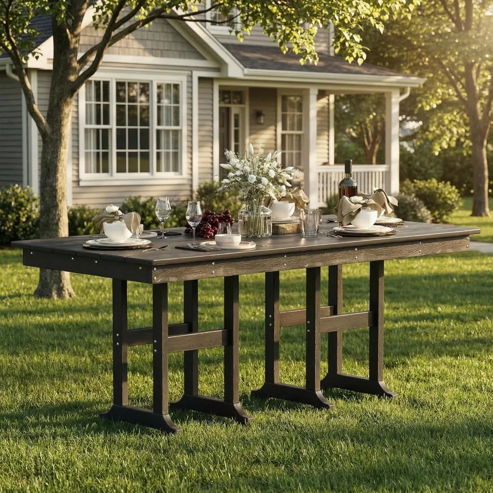 

Patio Dining Table, 71" HDPE All-Weather Outdoor Dining Table for 6-8, Rectangle Table with Umbrella Hole, Customized