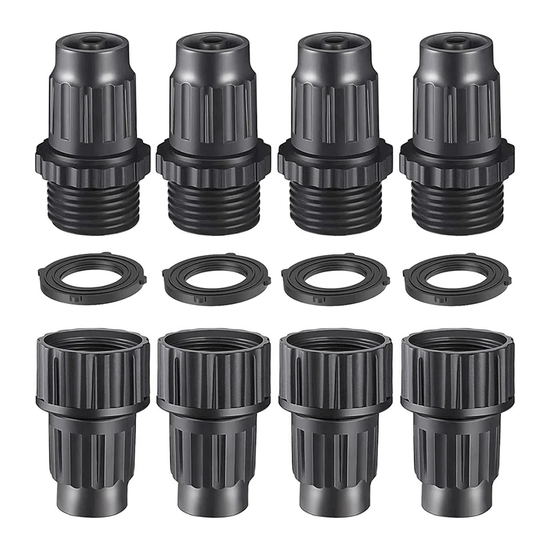 

4 Piece Drip Irrigation Pressure Regulator 25 PSI & Faucet Adapter Kit, Black Plastic Drip Irrigation Tubing Adapter