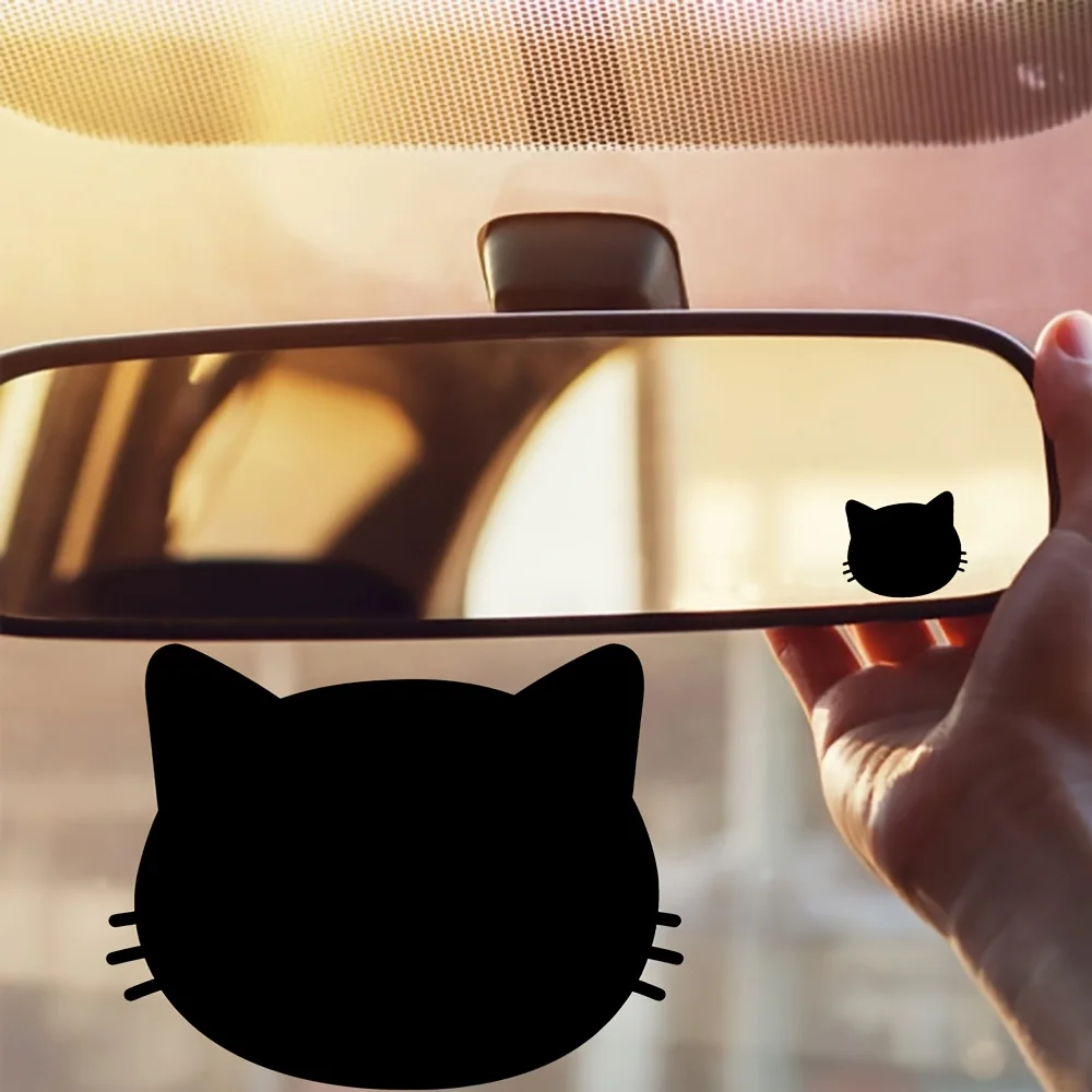 

4PCS/SET Cute Cat Head Waterproof Vinyl Stickers – Black/White/Pink Decals for Car Rearview Mirror & Auto Decor