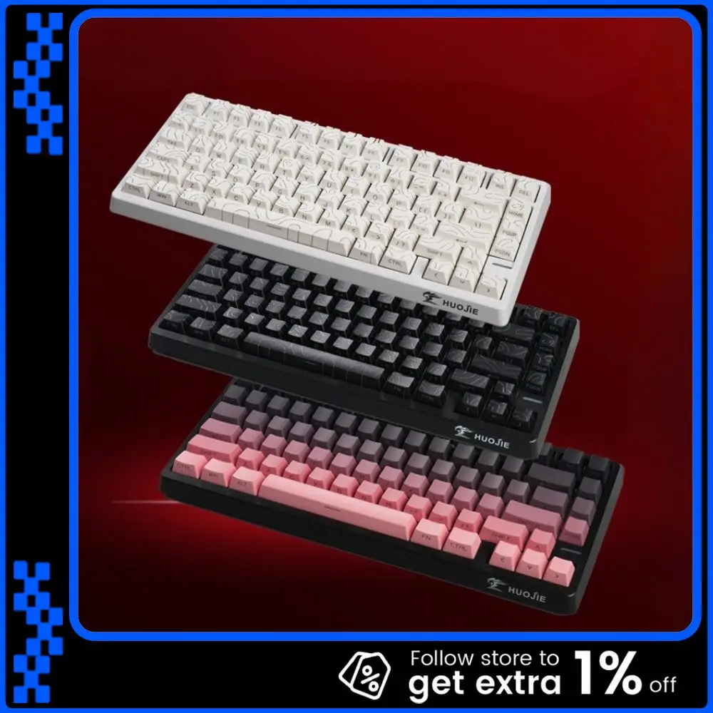 

HUOJIE 75, трехрежимная механическая клавиатура, прокладка для горячей замены, Bluetooth, беспроводная игровая клавиатура, RGB-подсветка, длительный срок службы батареи, на заказ