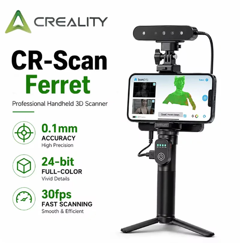 Creality CR-Scan Ferret 3D Scanner for 3D Printing Anti-Shake, 0.1mm Precision, 30FPS Scanning Speed, Full-Color Handheld