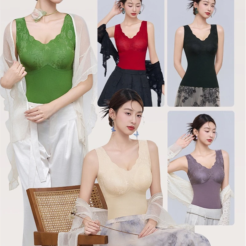 German Velvet Bottoming Top for Women High-Quality Warm Autumn Winter Brushed Bra Vest No-Need Bra Heating Cold-Removing