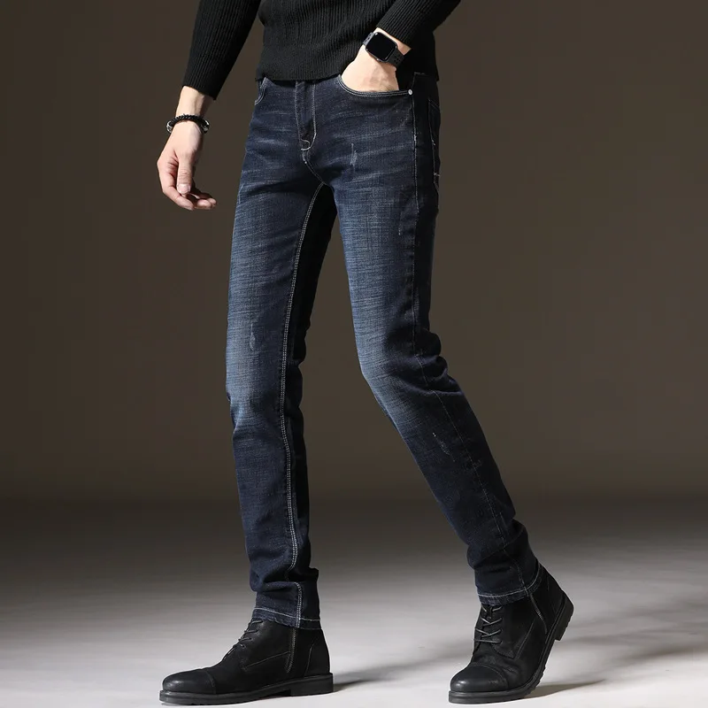 2024 Spring and Autumn New Fashion Trend Soft and Comfortable Elastic Small Legs Men\'s Casual Slim High-Quality Denim Pants