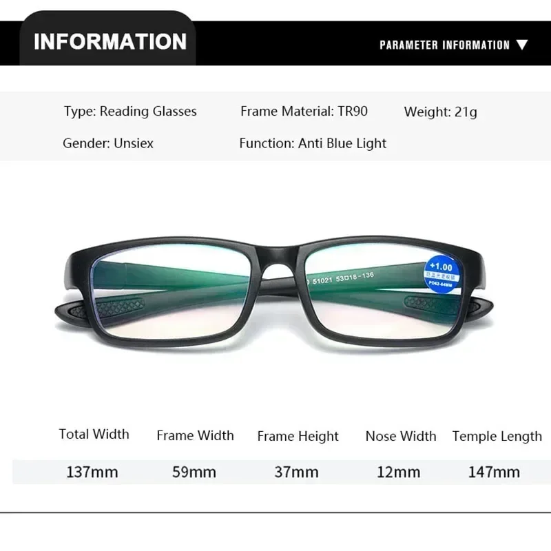 3pcs Sport Far Sight Reading Glasses Flexible TR90 Presbyopic Eyewear Unisex Vintage Square Transparent Eyeglasses for Sports